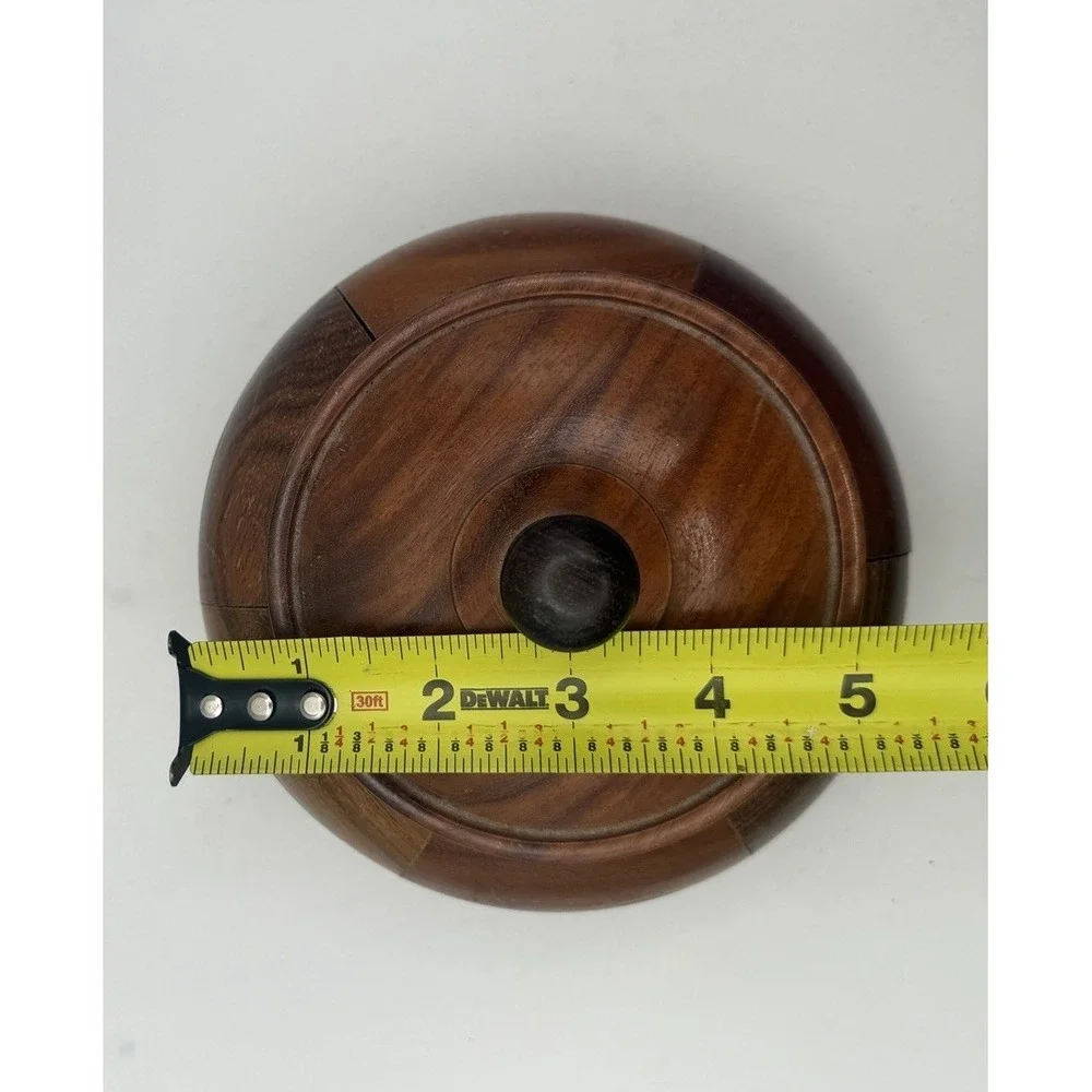 Vintage Hand Turned Patchwork Wooden Lidded Bowl Trinket Box Rustic Decor 5.25